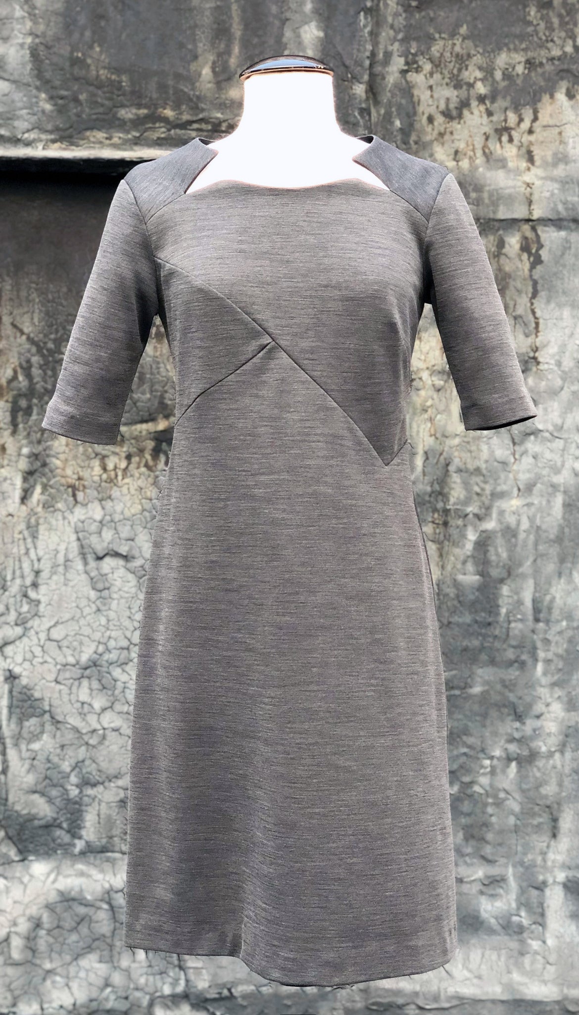 Double Split Front Wool Blend Ponte Knit dress