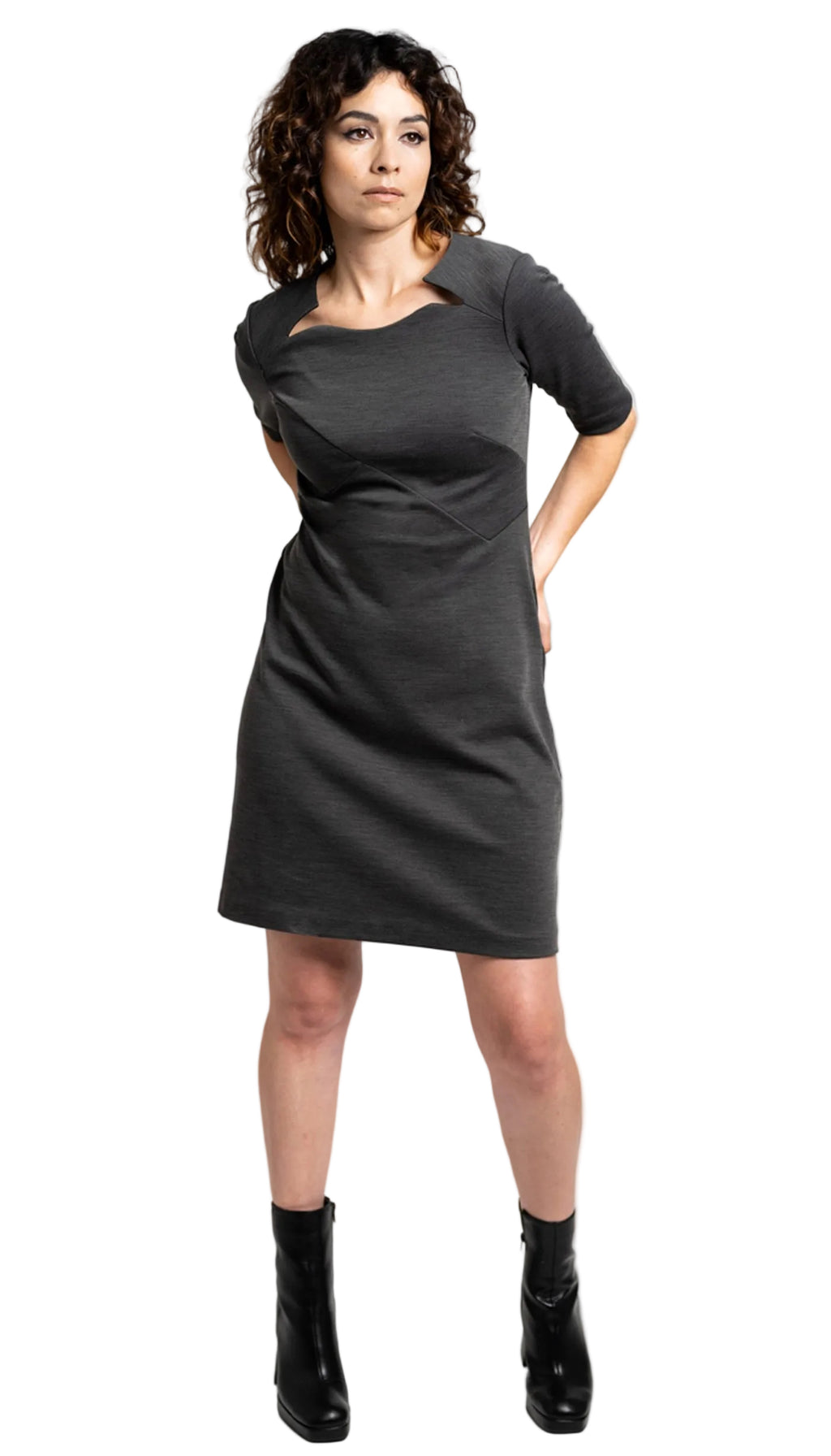 Double Split Front Wool Blend Ponte Knit dress