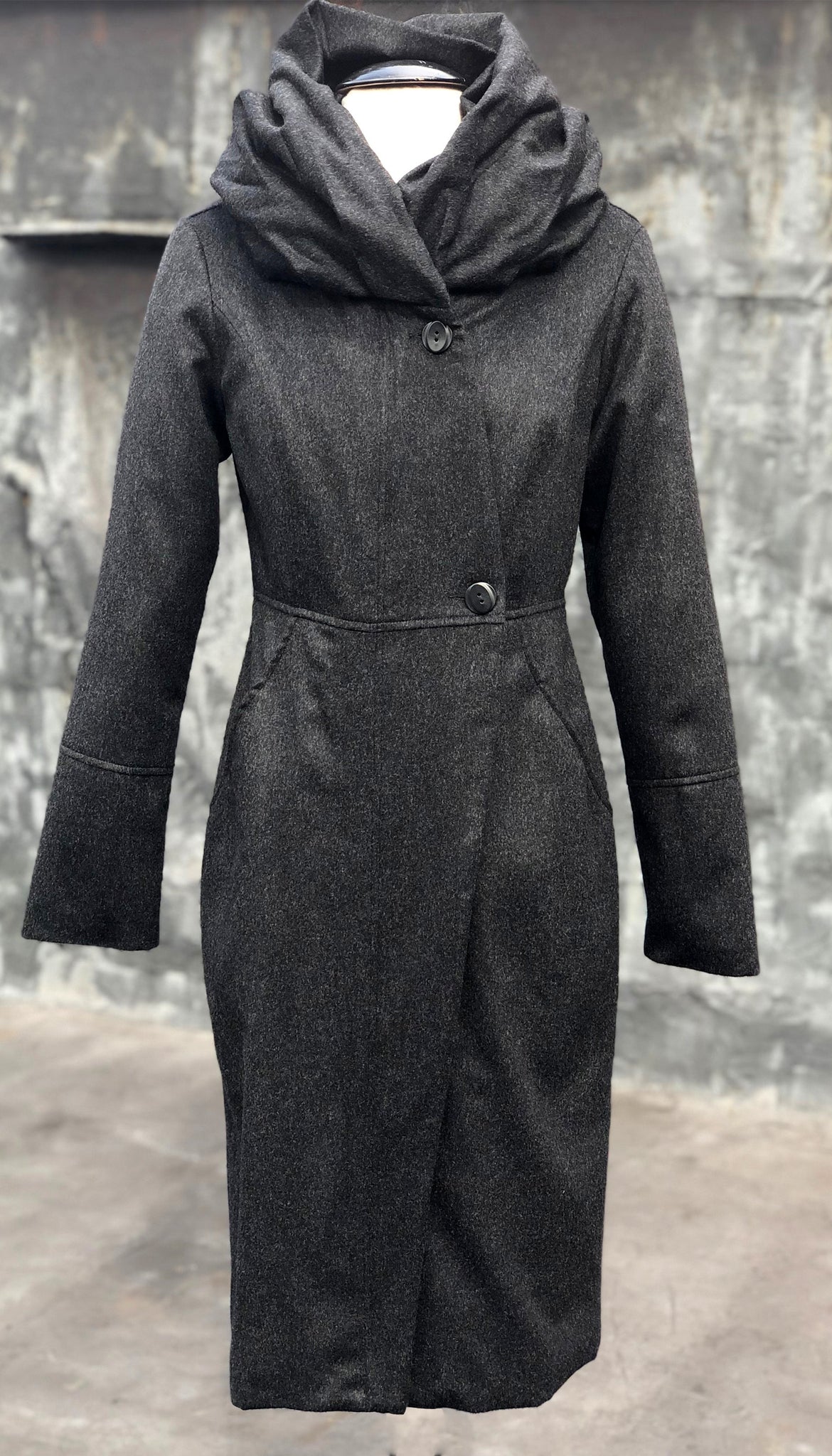 Cowl/Hood Zip Coat/Charcoal