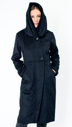 Cowl/Hood Zip Coat/ Dk. Charcoal