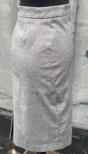 Curved Side Seam Pencil Skirt: Grey Herringbone