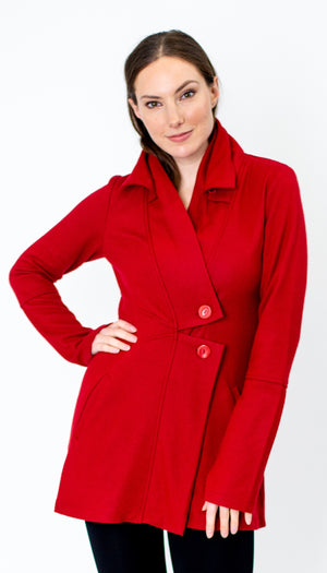 Classic Double Collar Wool Jersey Sweater Jacket/ Scarlet Red / RelaxedFit