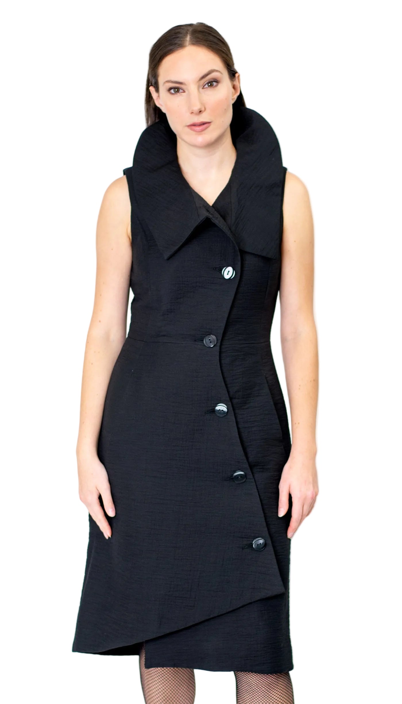 Swerve Long Vest Dress/ Black Crinkle