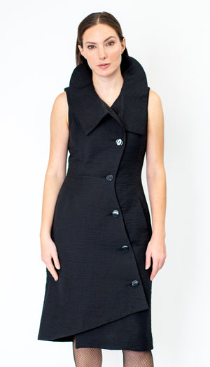 Swerve Long Vest Dress/ Black Crinkle