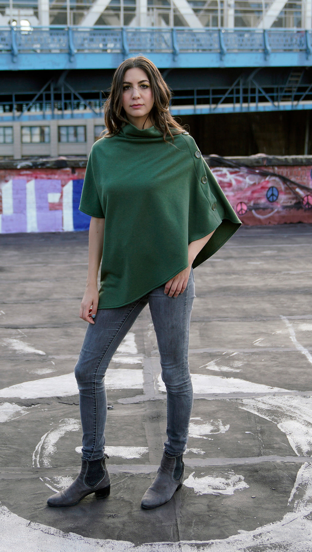 Convertible Side Button Asymmetrical Poncho/Vest Organic Cotton