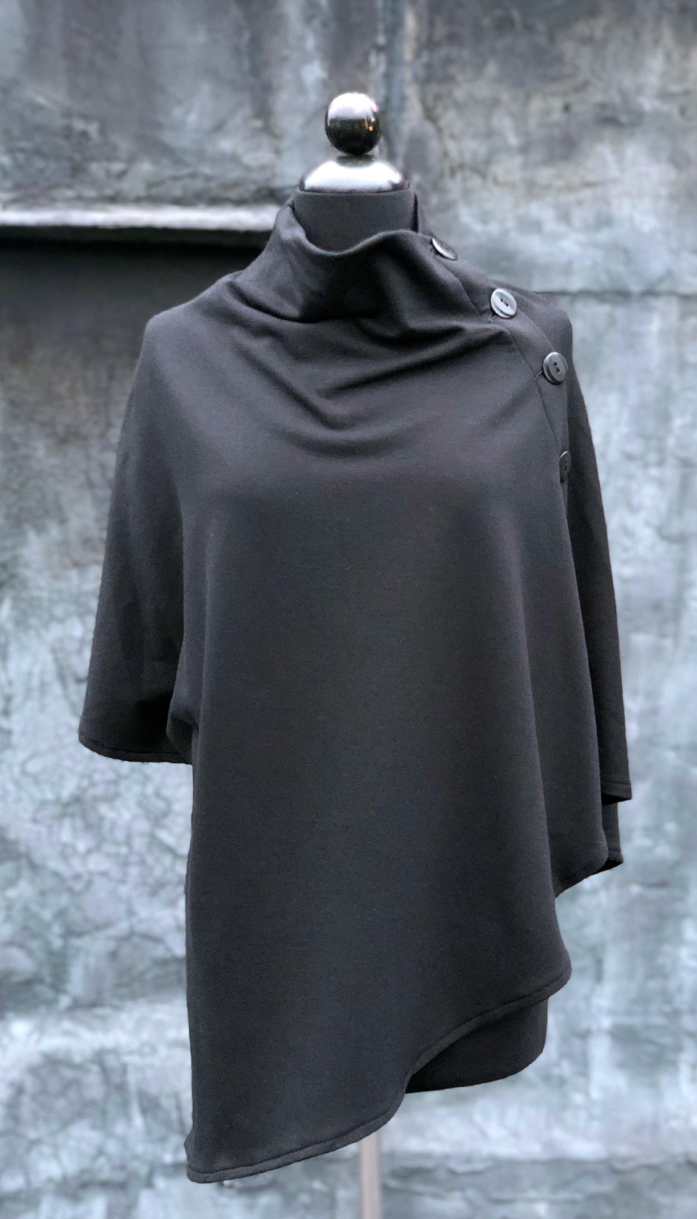 Convertible Side Button Asymmetrical Poncho/Vest Organic Cotton