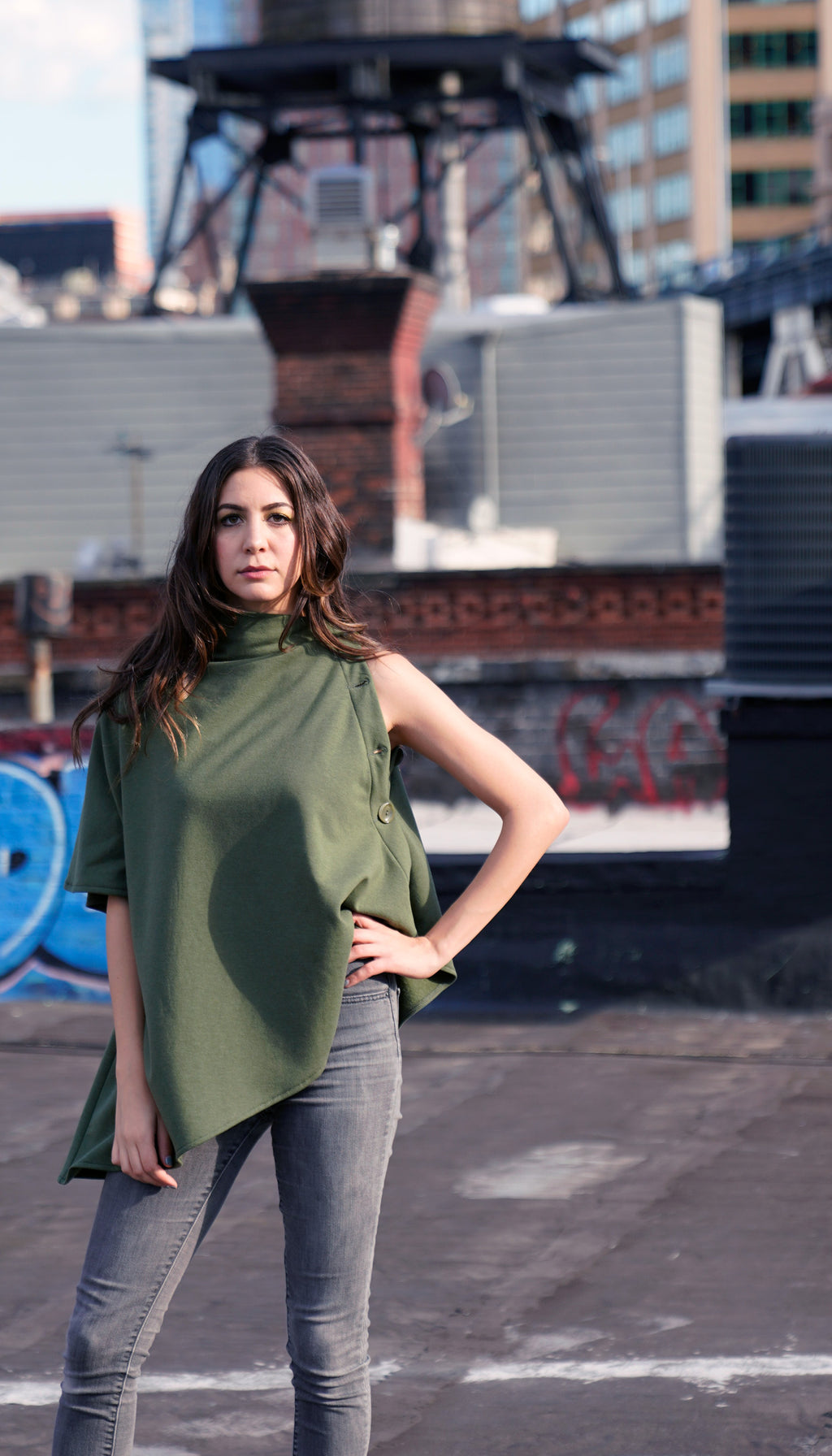 Convertible Side Button Asymmetrical Poncho/Vest Organic Cotton