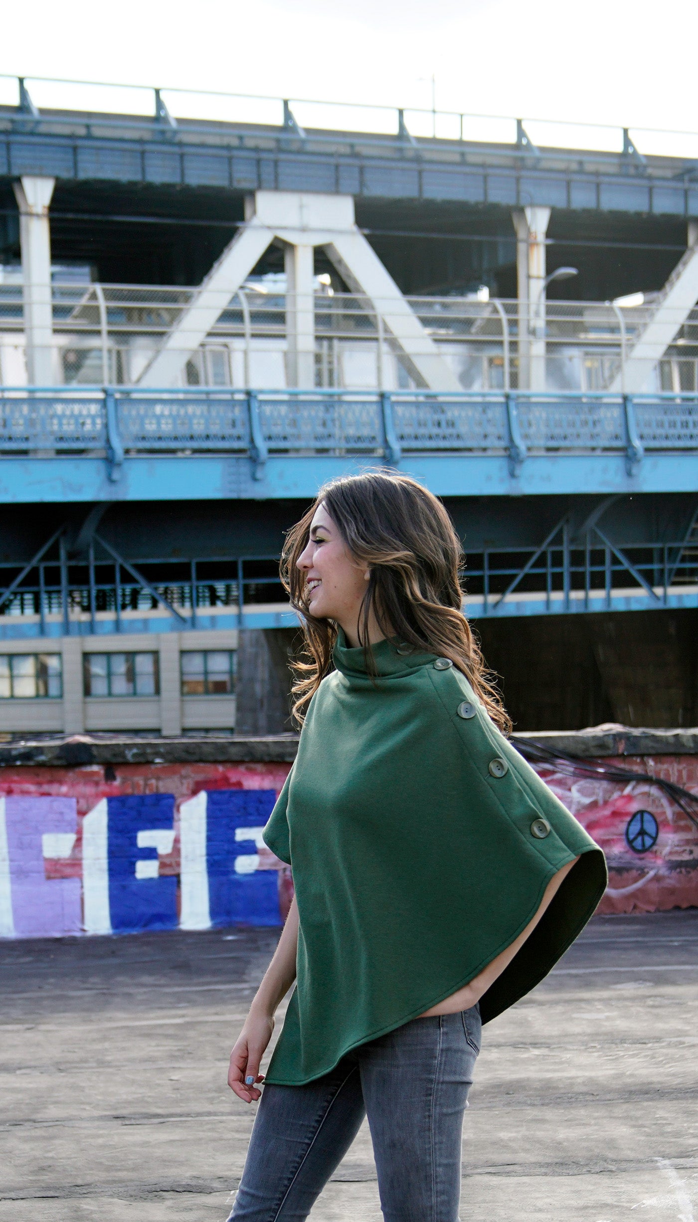 Convertible Side Button Asymmetrical Poncho/Vest Organic Cotton