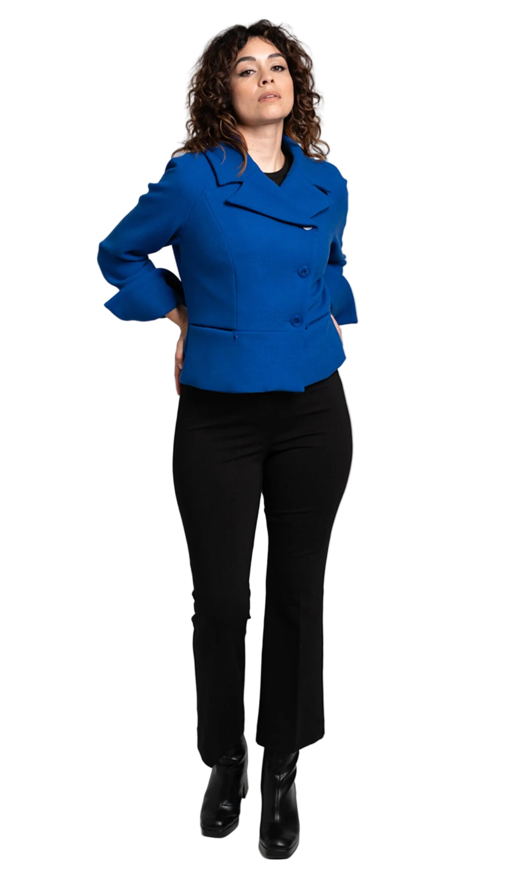 Cropped Notch Collar Jacket/ Royal