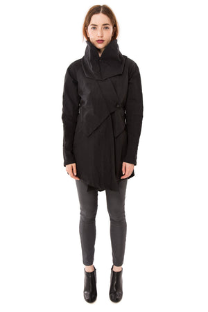 Convertible Hood Asymmetrical Rain Jacket/ Black