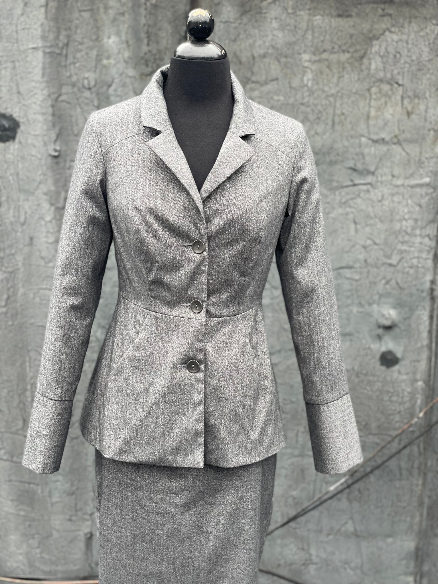 Judy Blazer & Skirt: Grey Herringbone
