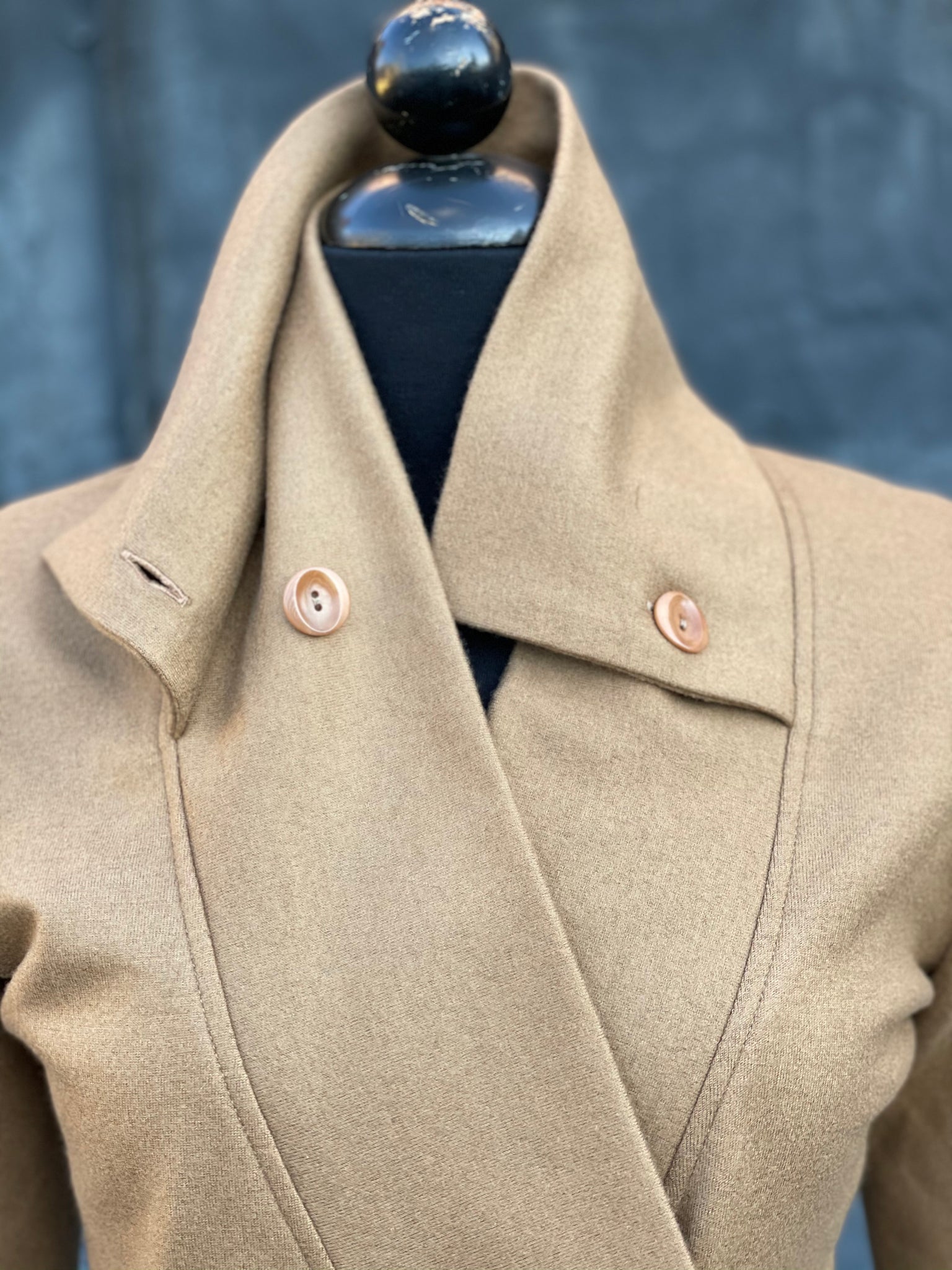 Classic Double Collar Wool Sweater Jacket/Classic Fitted Fit/ Camel