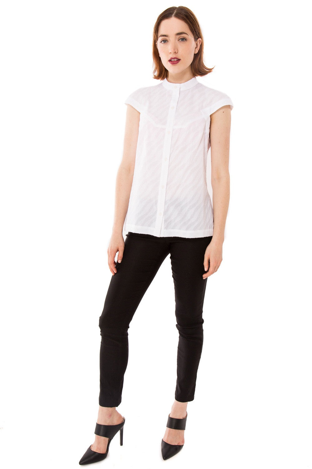 Zoey Racerback Button Up Shirt/ White