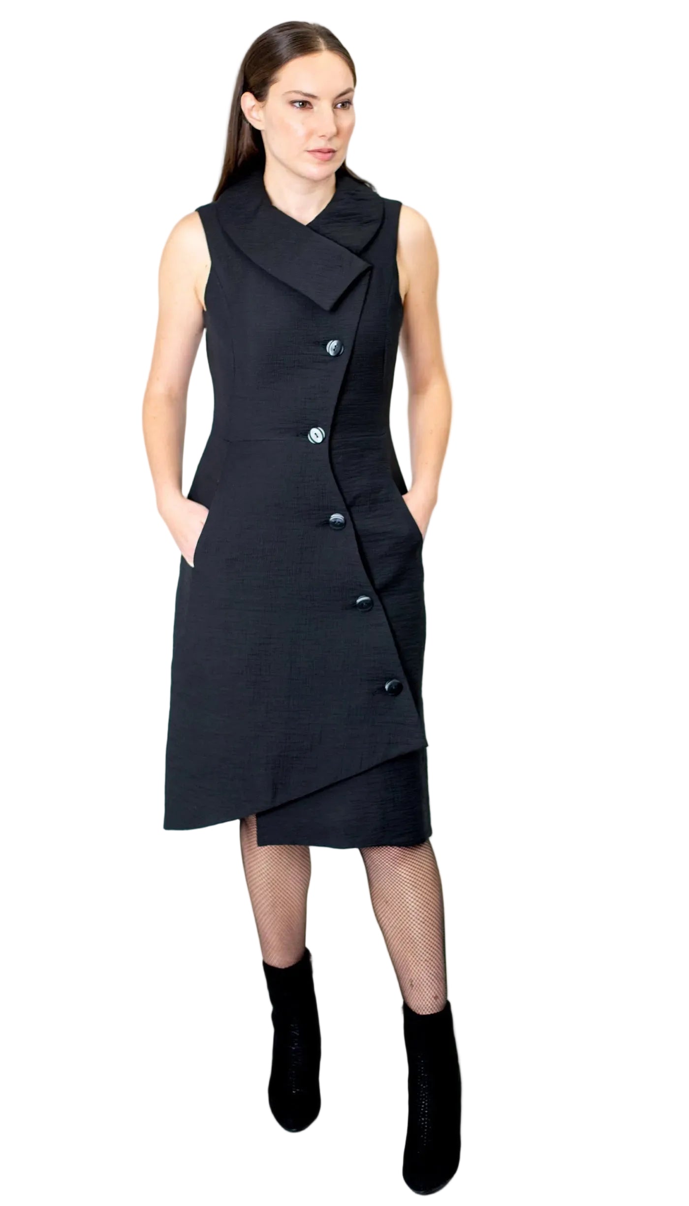 Swerve Long Vest Dress/ Black Crinkle