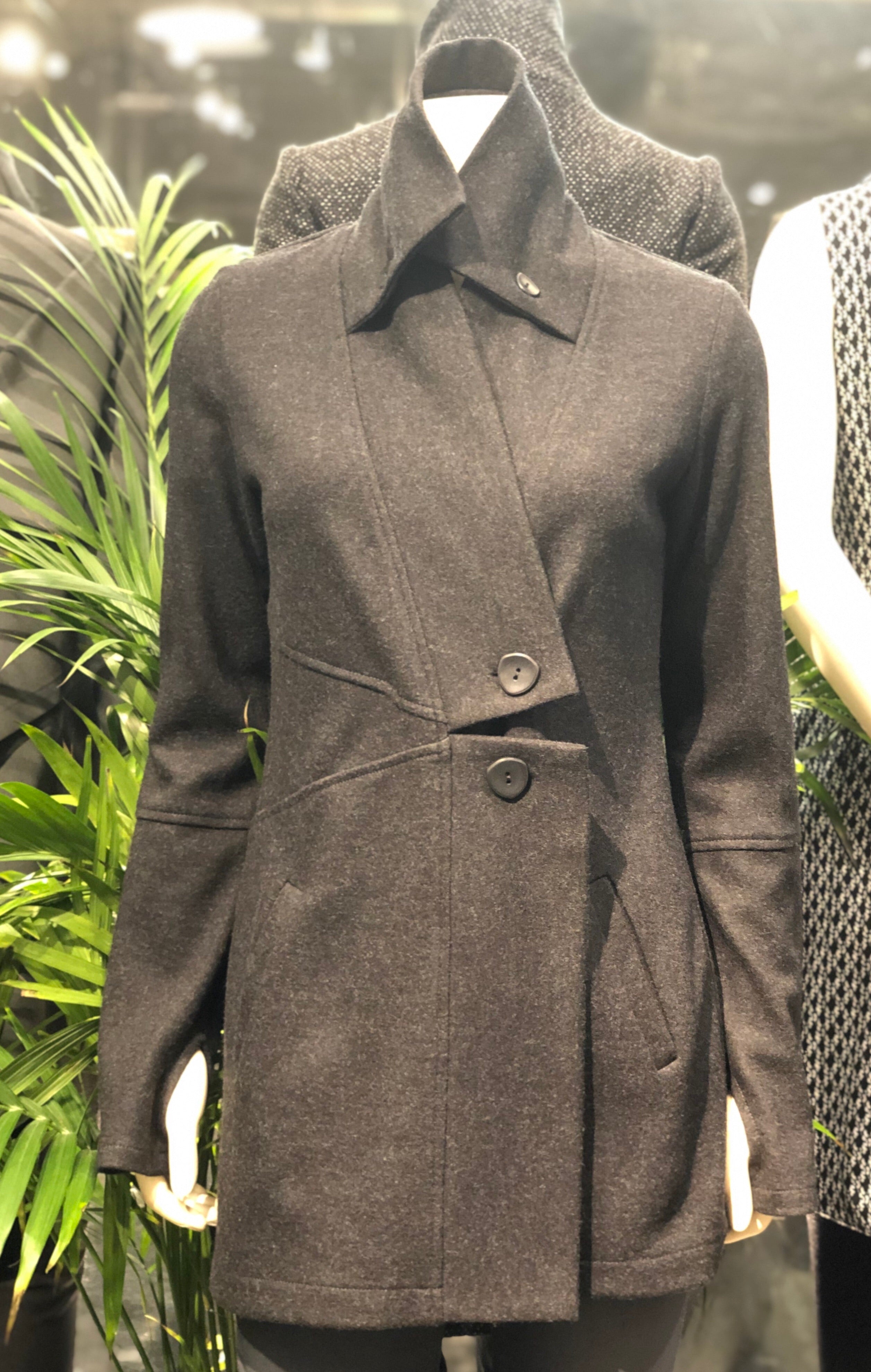 Classic Double Collar Wool Double Knit Sweater Jacket